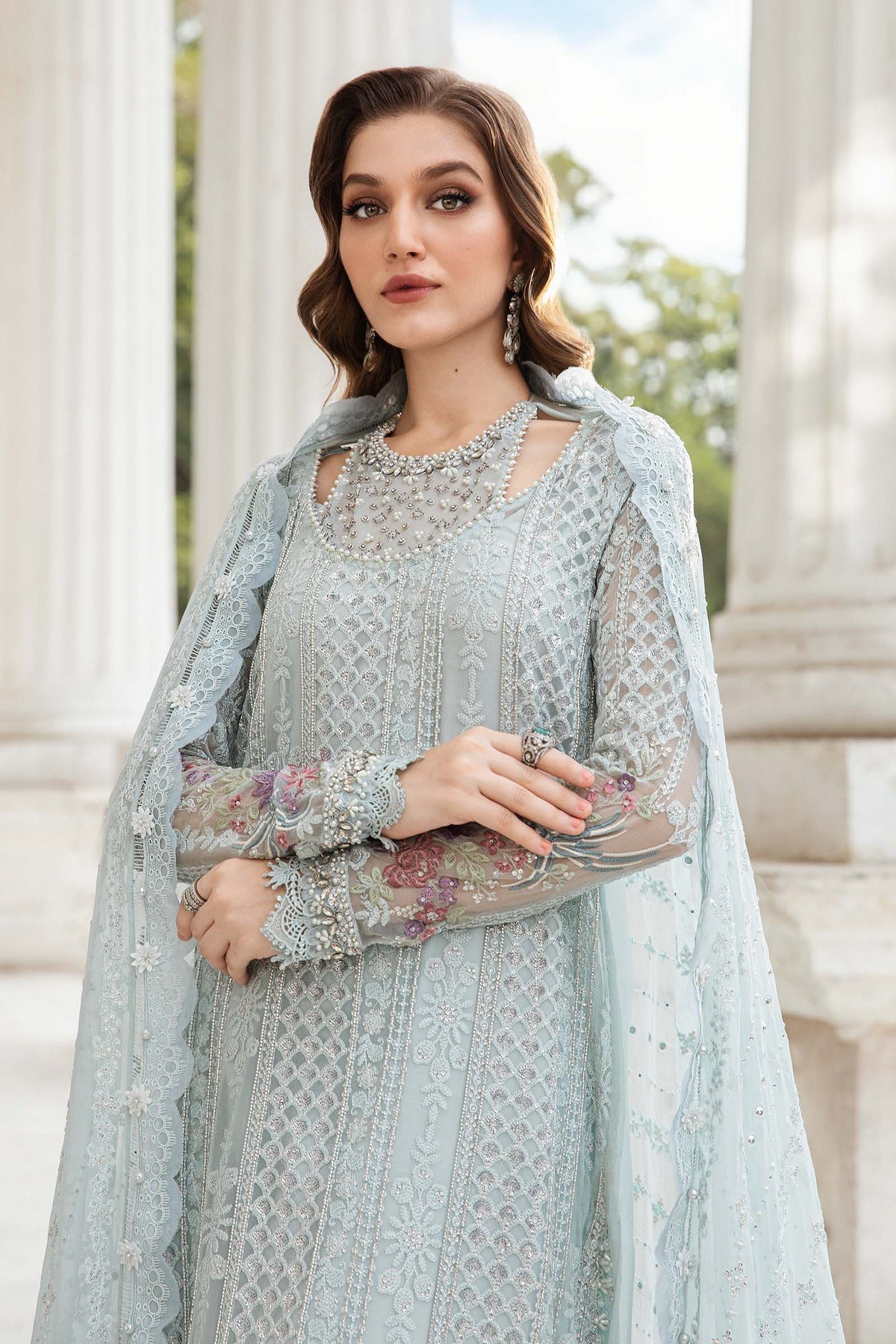 Unstitched Embroidered Chiffon Suit | MPC-24-103 Ice Blue