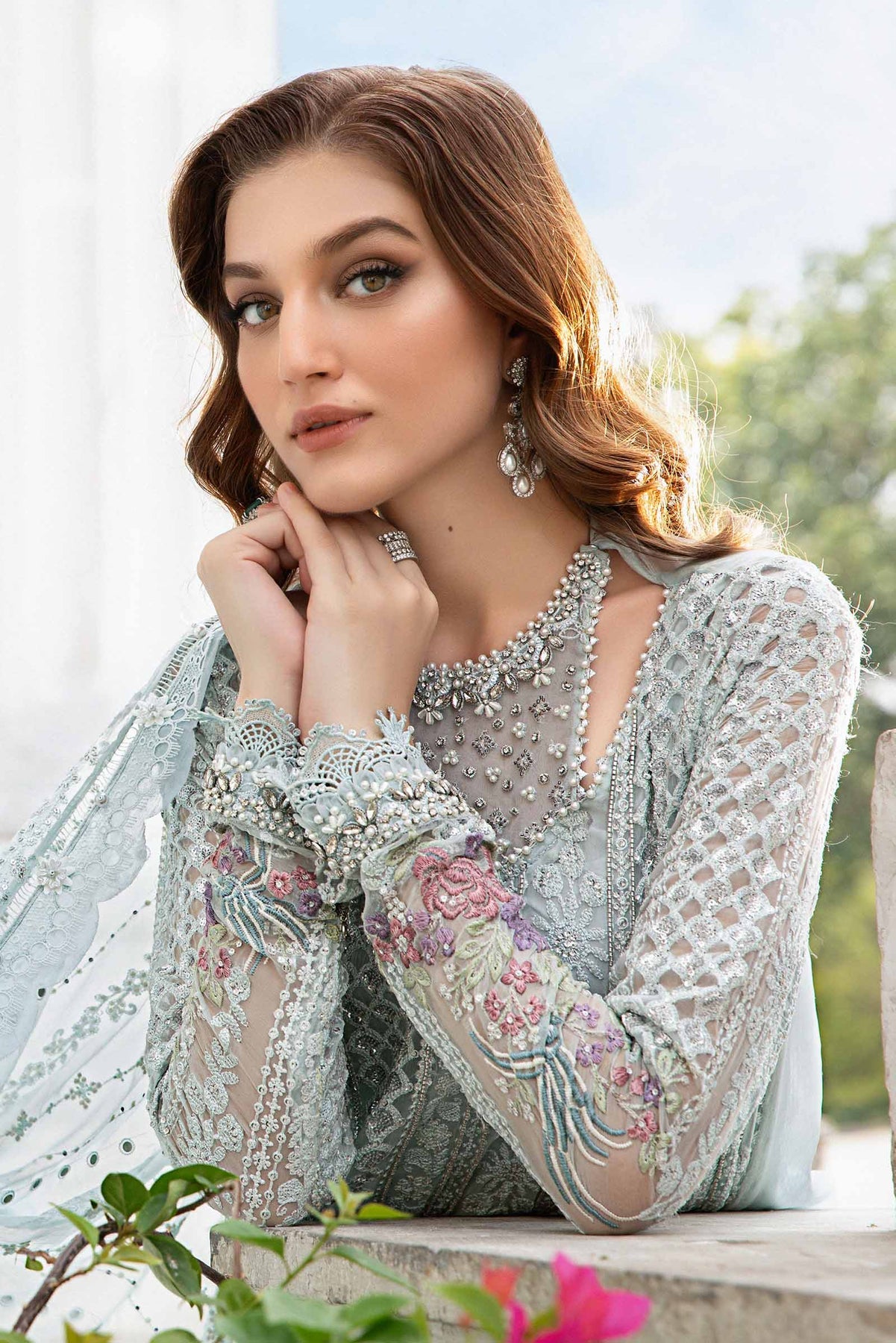 Unstitched Embroidered Chiffon Suit | MPC-24-103 Ice Blue