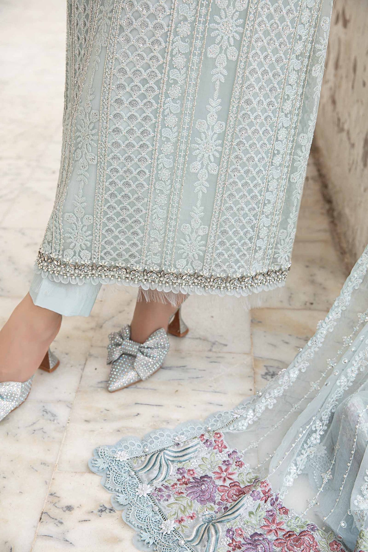 Unstitched Embroidered Chiffon Suit | MPC-24-103 Ice Blue