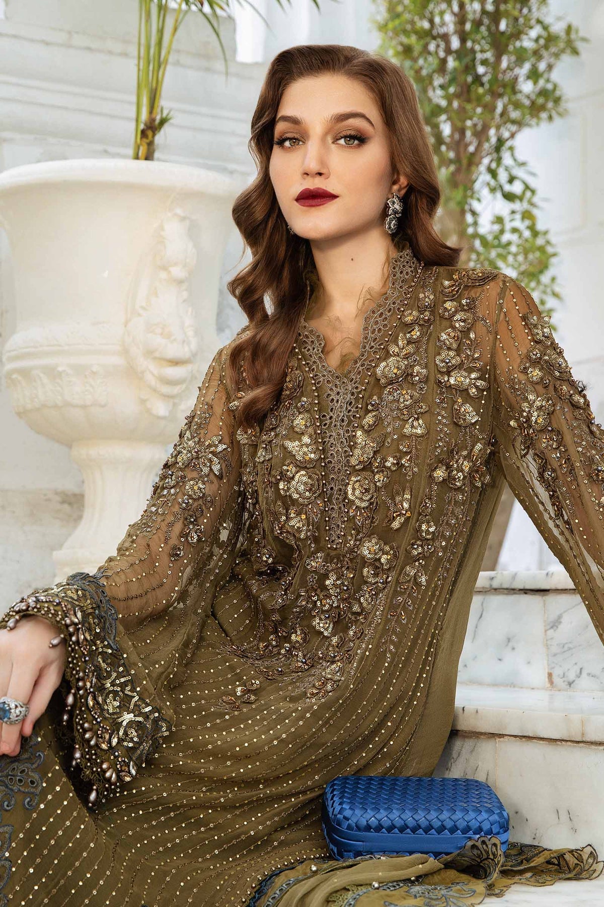 Unstitched Embroidered Chiffon Suit | MPC-24-108 Bronze