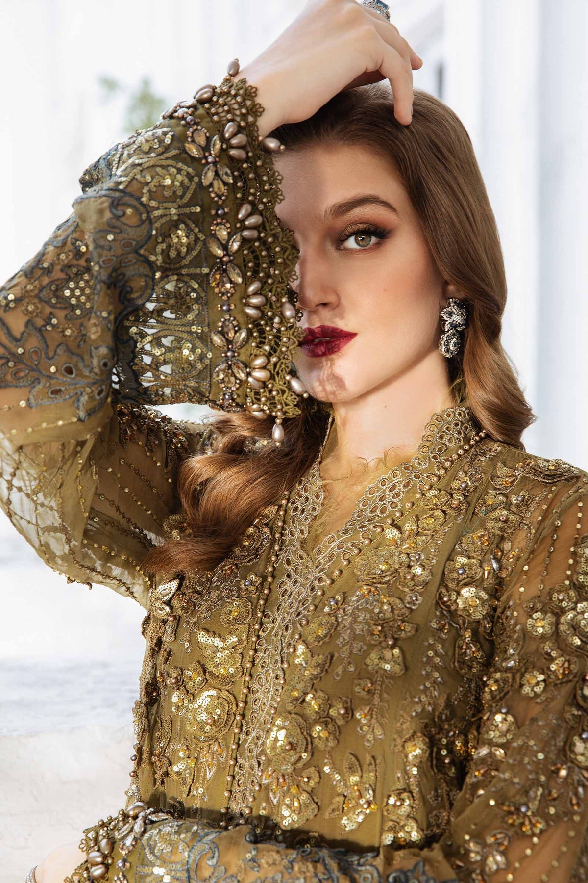 Unstitched Embroidered Chiffon Suit | MPC-24-108 Bronze