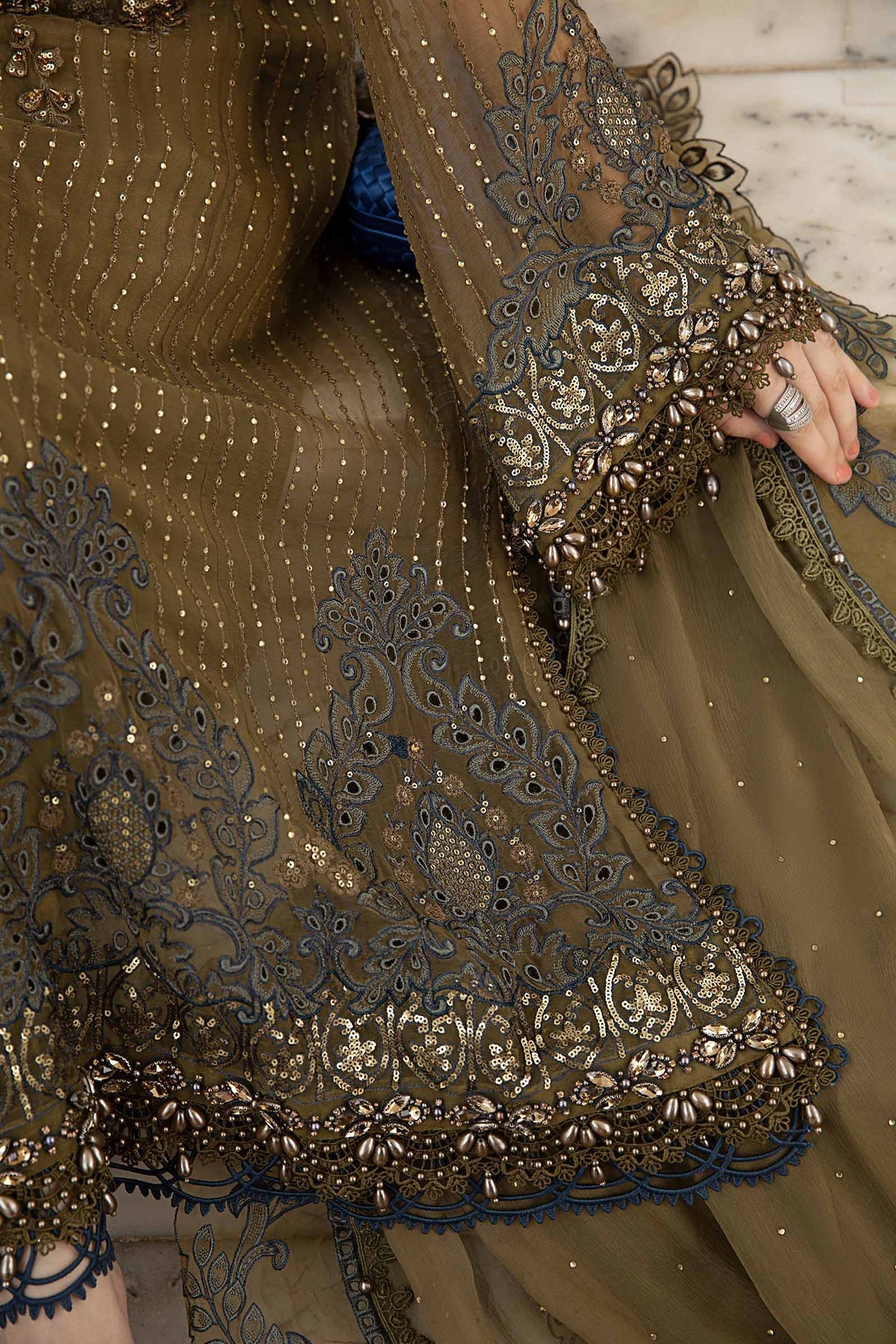 Unstitched Embroidered Chiffon Suit | MPC-24-108 Bronze