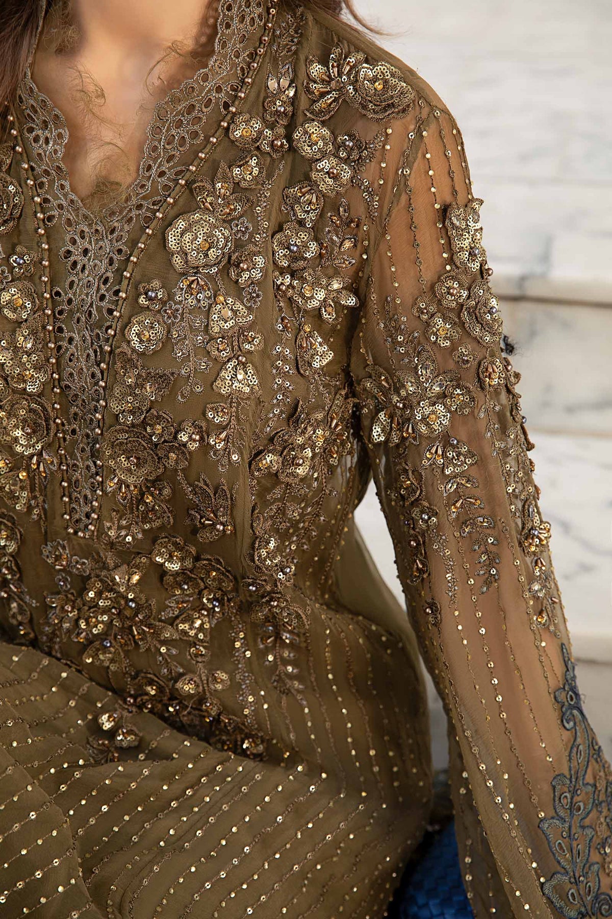 Unstitched Embroidered Chiffon Suit | MPC-24-108 Bronze