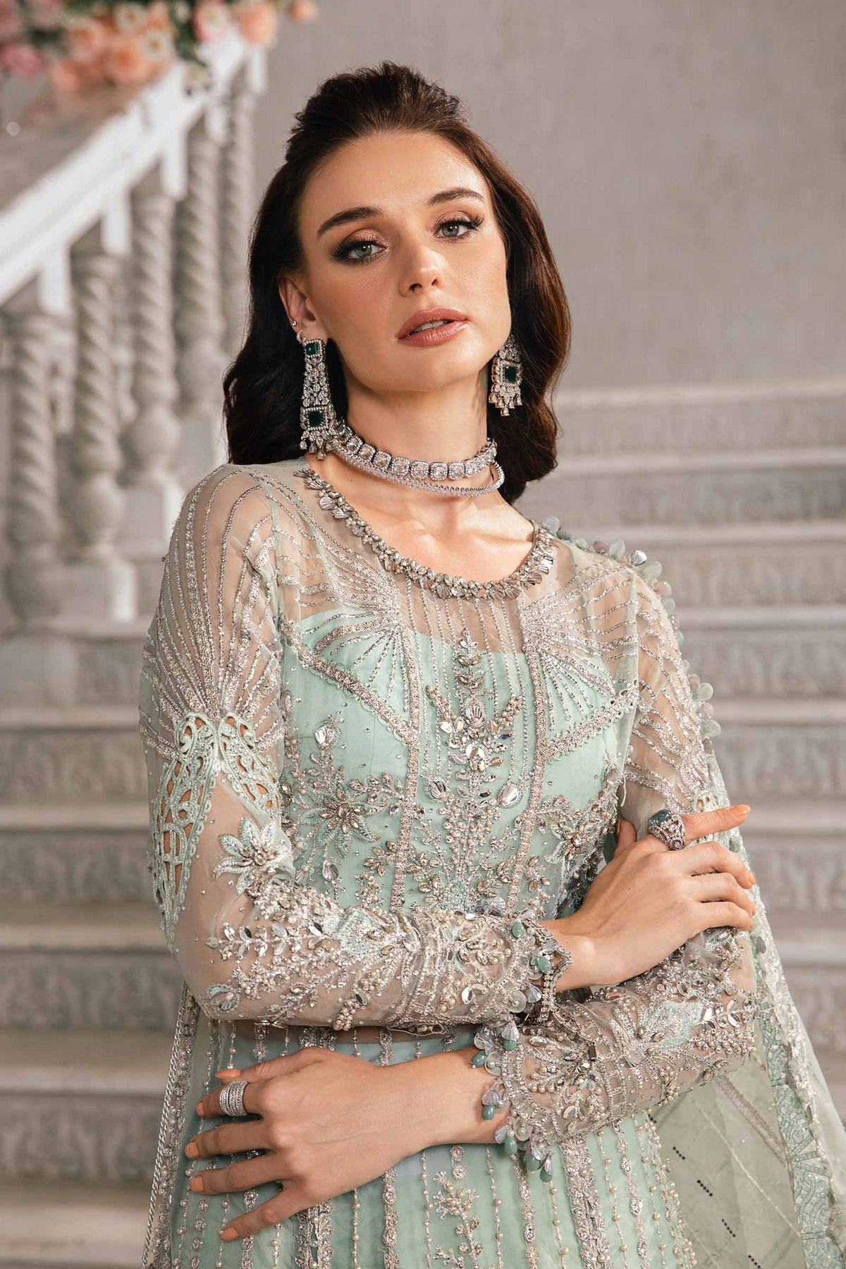 3 Piece Unstitched Embroidered Suit | BD-2803 Aqua